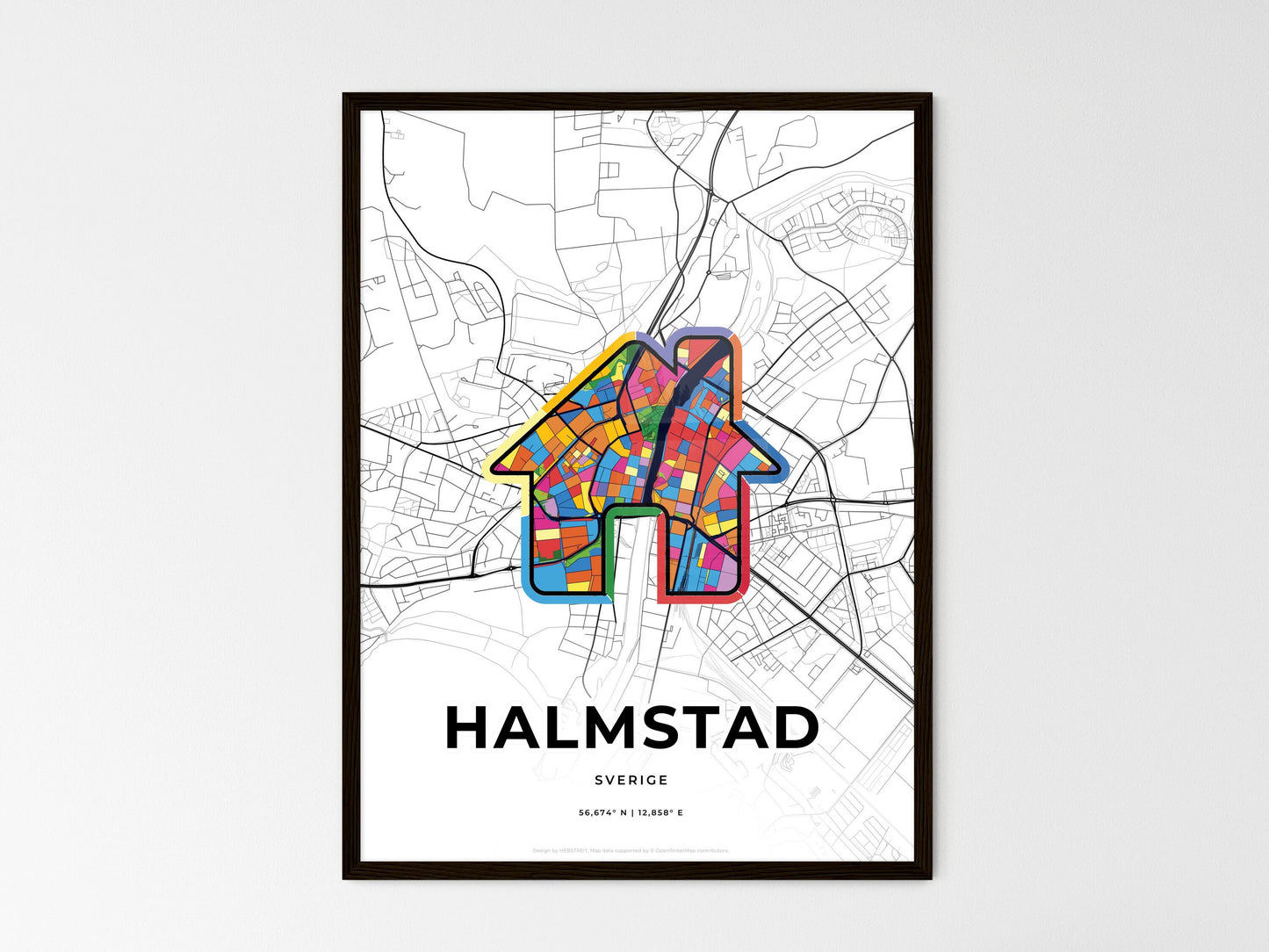 Halmstad Sweden wedding art map with home icon