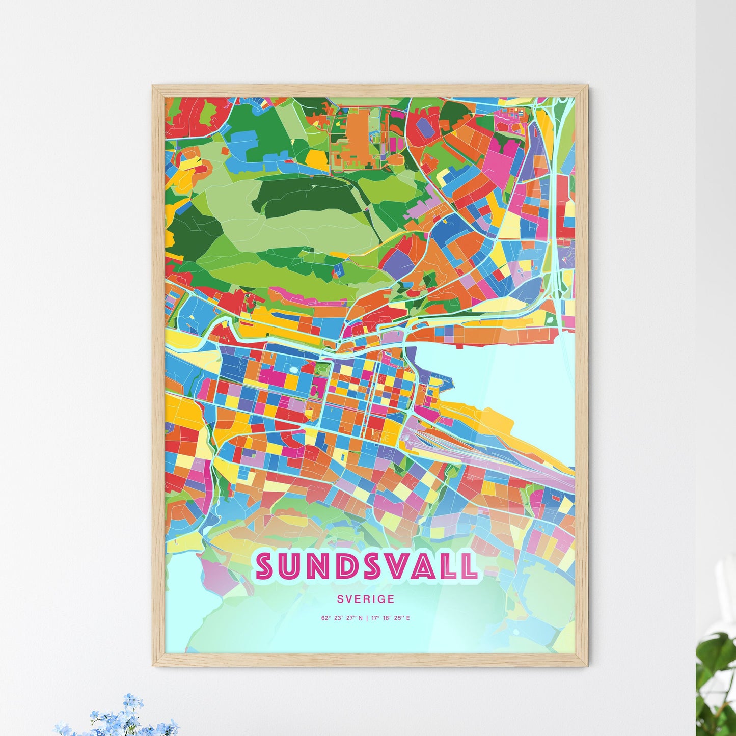 Colorful SUNDSVALL SWEDEN Fine Art Map Crazy Colors