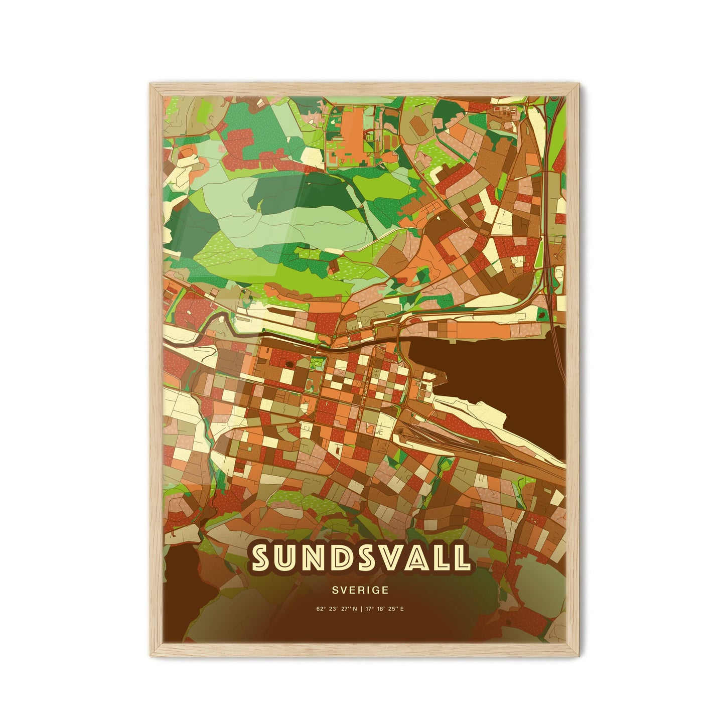 Colorful SUNDSVALL SWEDEN Fine Art Map Farmhouse