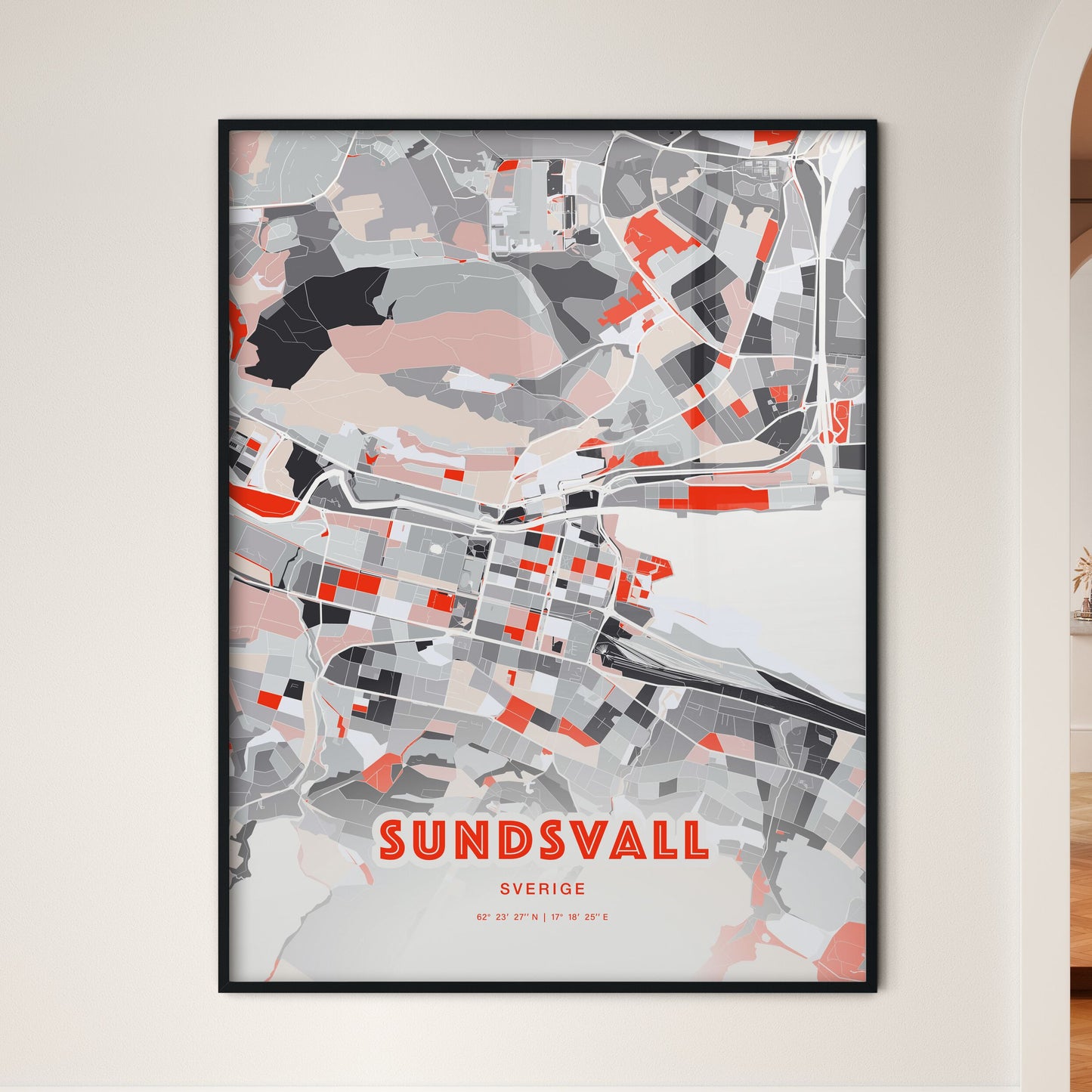 Colorful SUNDSVALL SWEDEN Fine Art Map Modern