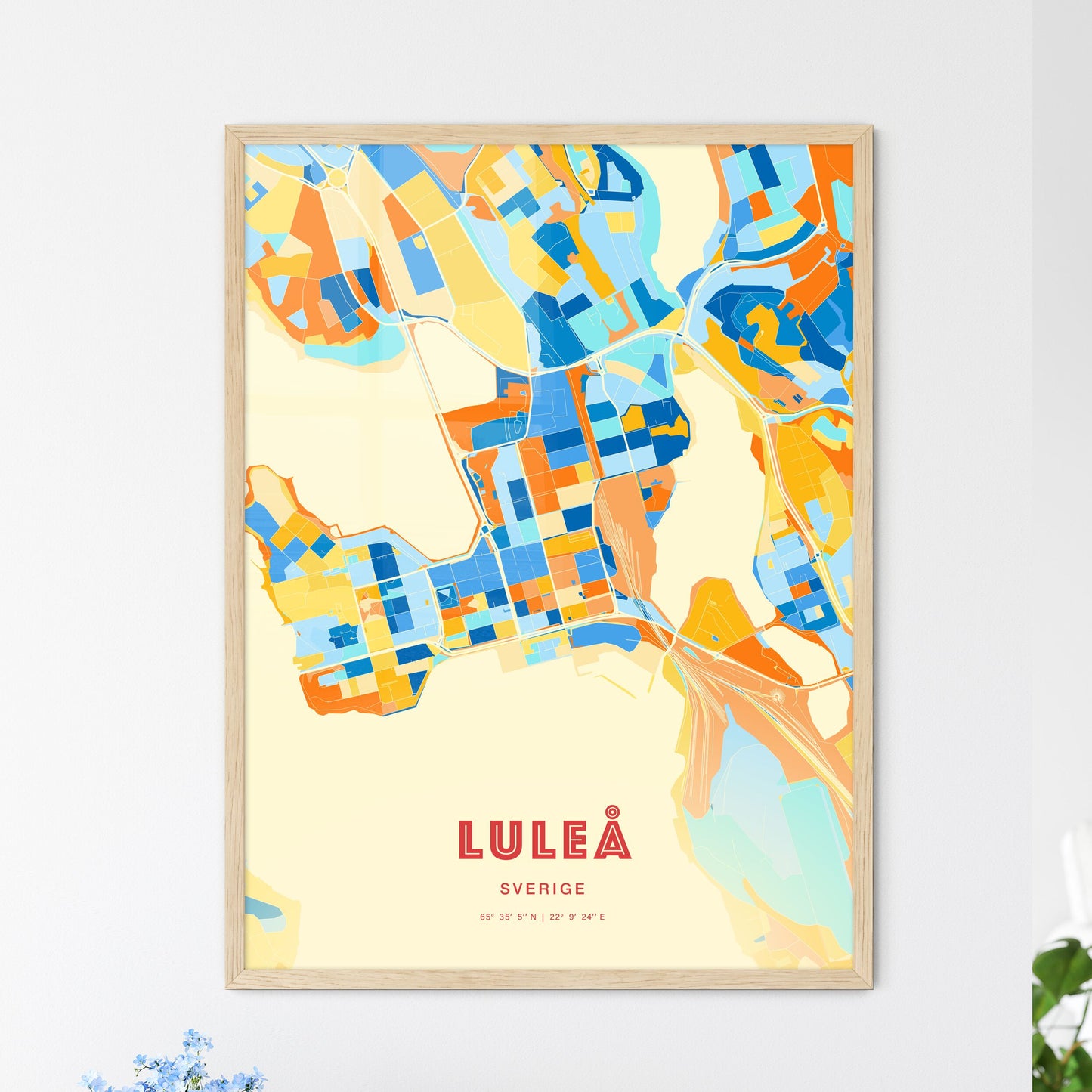 Colorful LULEÅ SWEDEN Fine Art Map Blue Orange