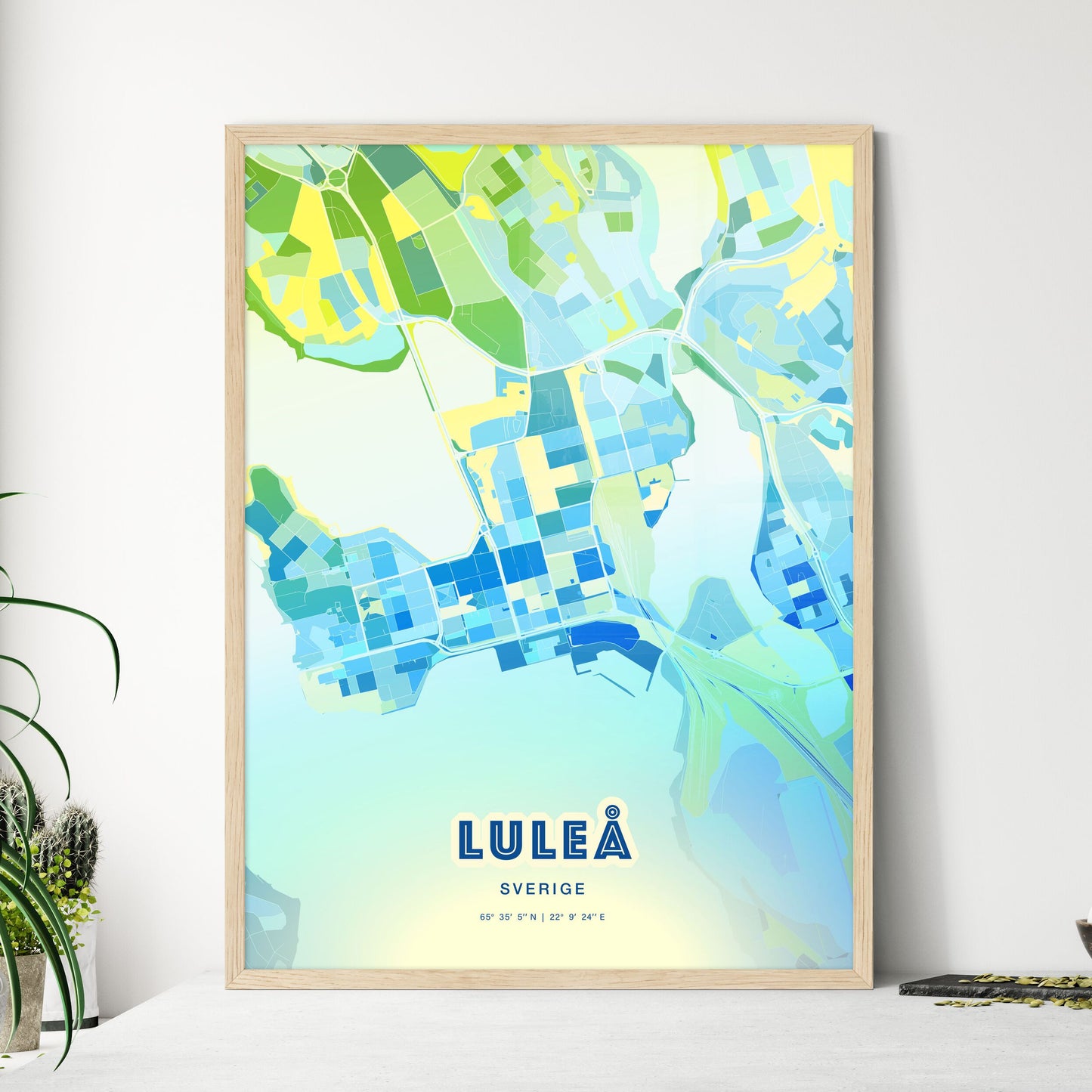 Colorful LULEÅ SWEDEN Fine Art Map Cool Blue