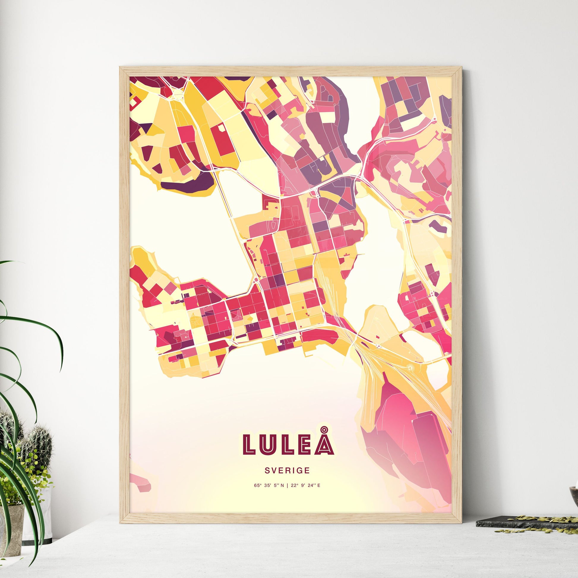 Colorful LULEÅ SWEDEN Fine Art Map Hot Red