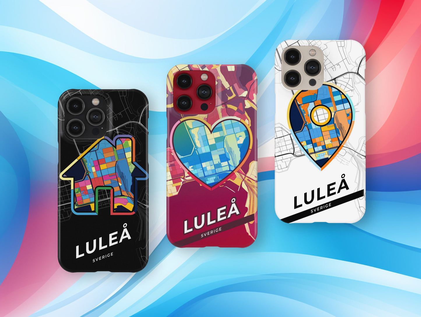 Luleå Sweden slim phone case with colorful icon. Birthday, wedding or housewarming gift. Couple match cases.
