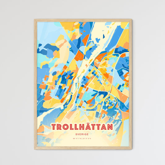 Colorful TROLLHÄTTAN SWEDEN Fine Art Map Blue Orange