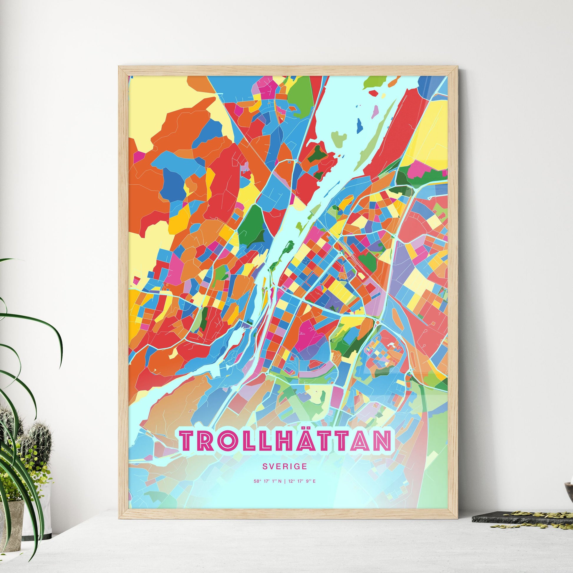 Colorful TROLLHÄTTAN SWEDEN Fine Art Map Crazy Colors
