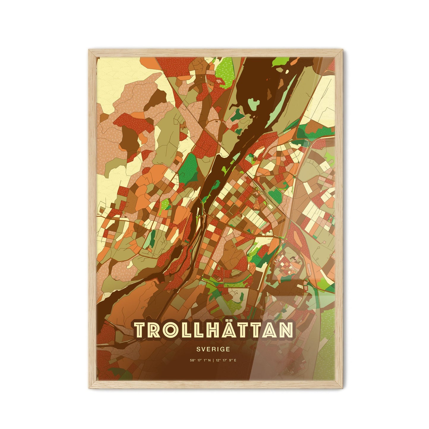 Colorful TROLLHÄTTAN SWEDEN Fine Art Map Farmhouse