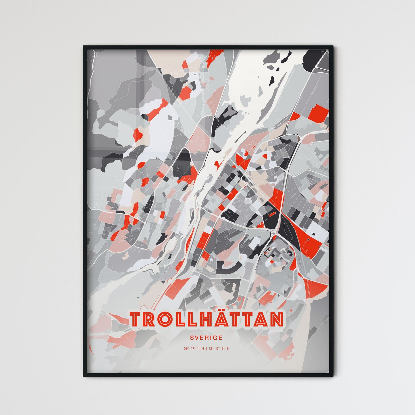 Colorful TROLLHÄTTAN SWEDEN Fine Art Map Modern