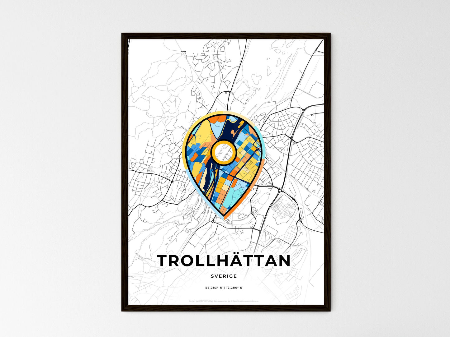 Trollhättan Sweden wedding art map with pointer icon