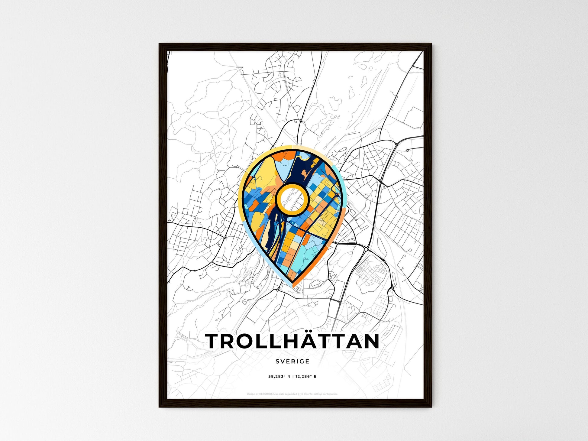 Trollhättan Sweden wedding art map with pointer icon