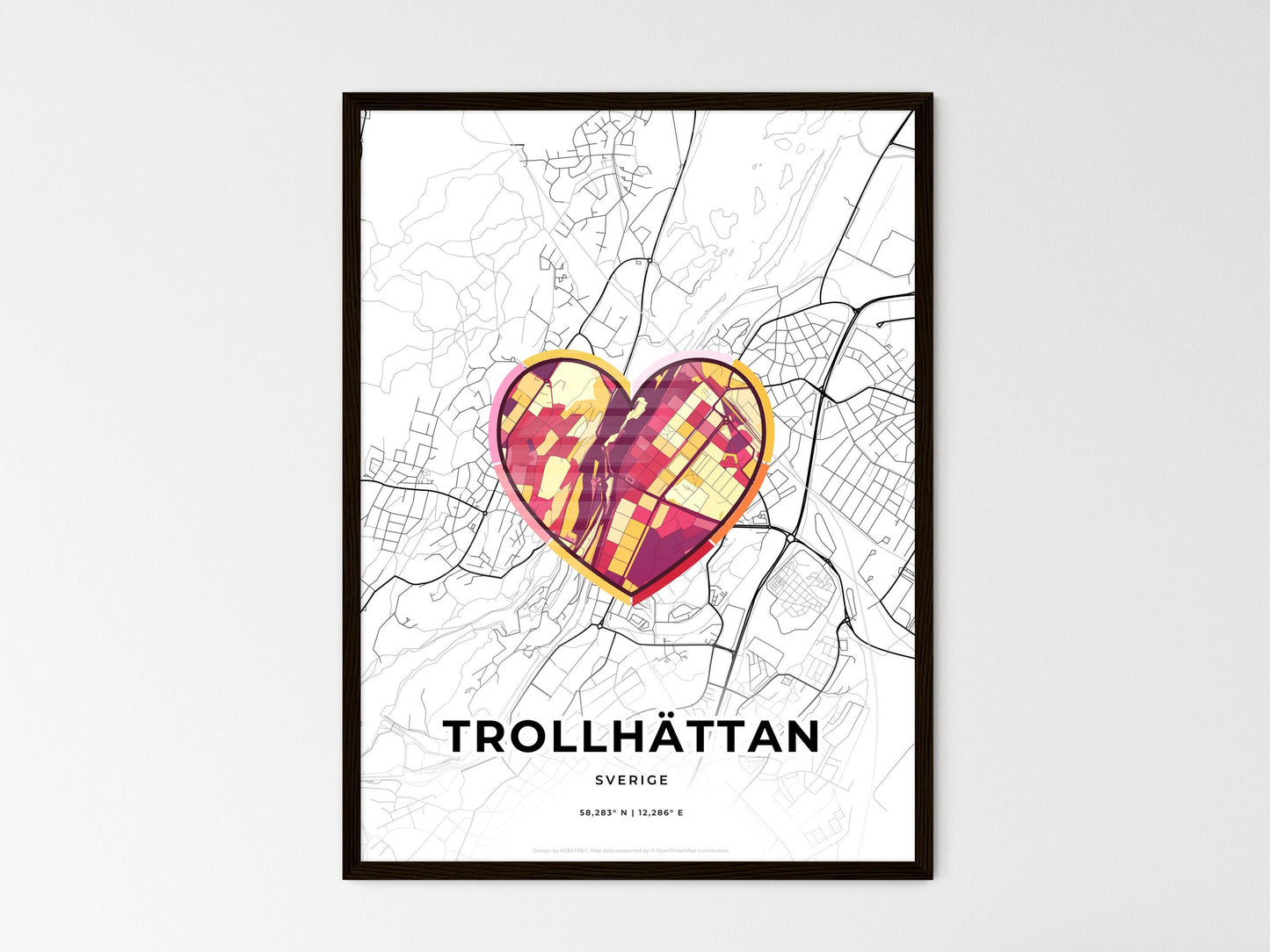 Trollhättan Sweden wedding art map with heart icon