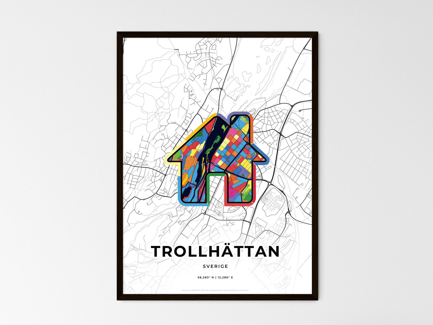 Trollhättan Sweden wedding art map with home icon
