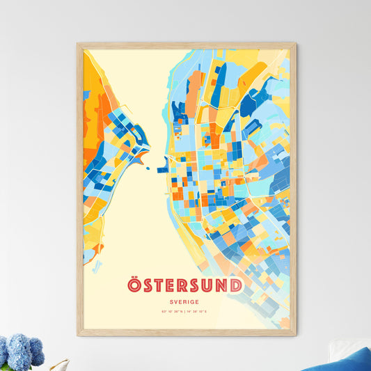 Colorful ÖSTERSUND SWEDEN Fine Art Map Blue Orange