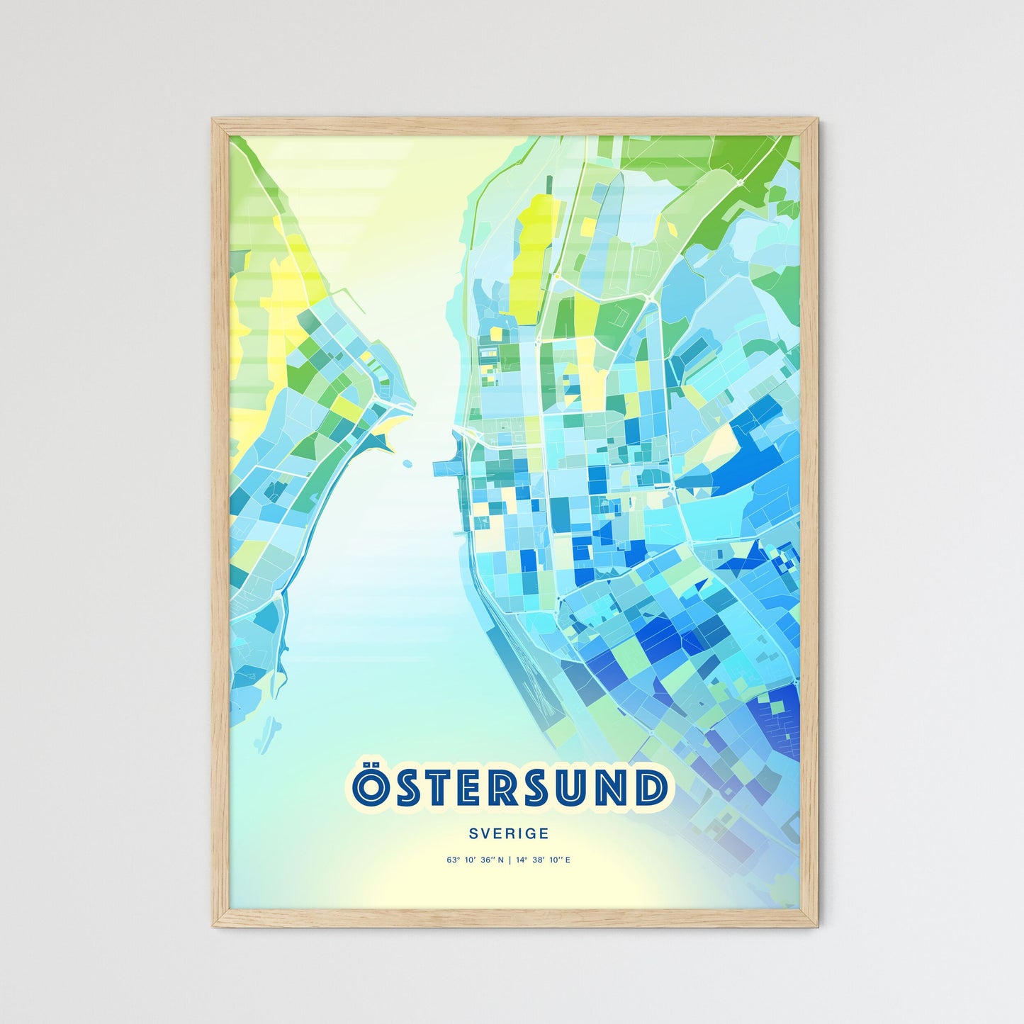 Colorful ÖSTERSUND SWEDEN Fine Art Map Cool Blue