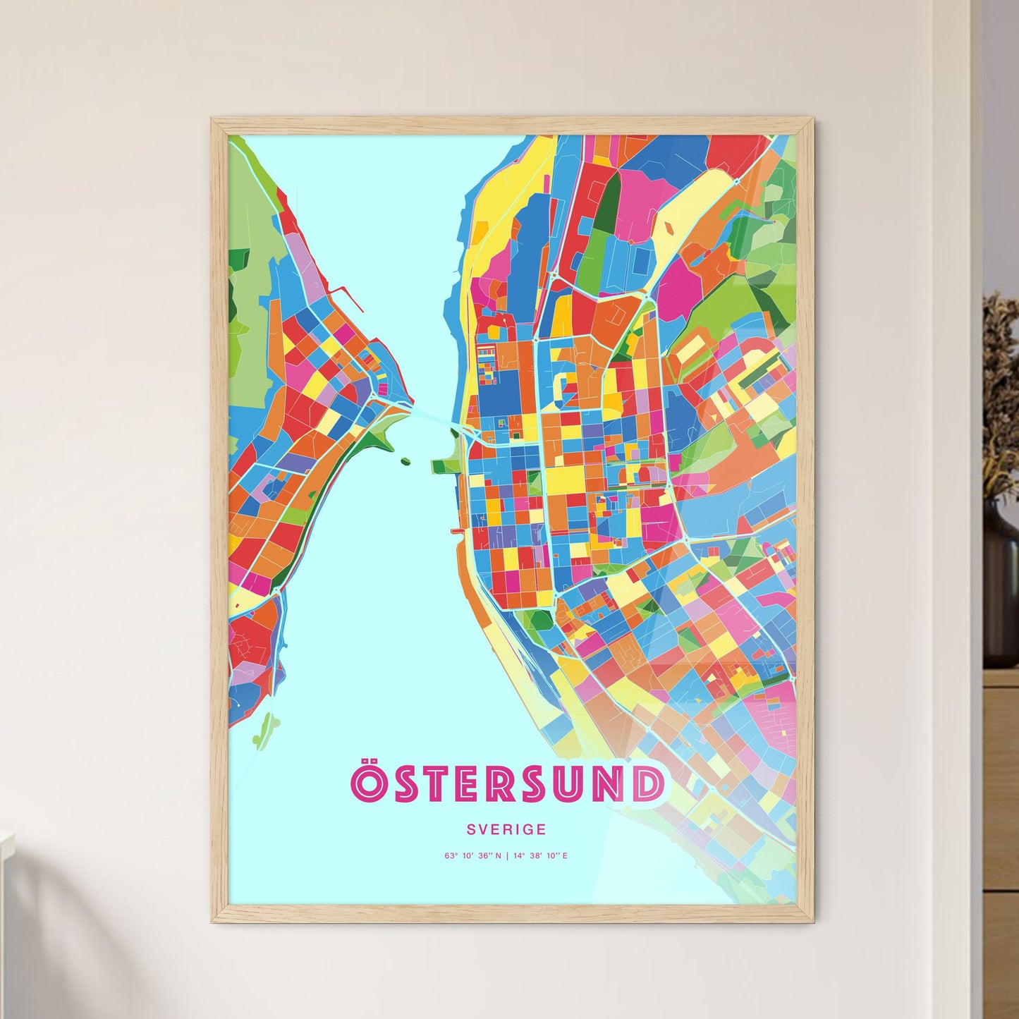 Colorful ÖSTERSUND SWEDEN Fine Art Map Crazy Colors