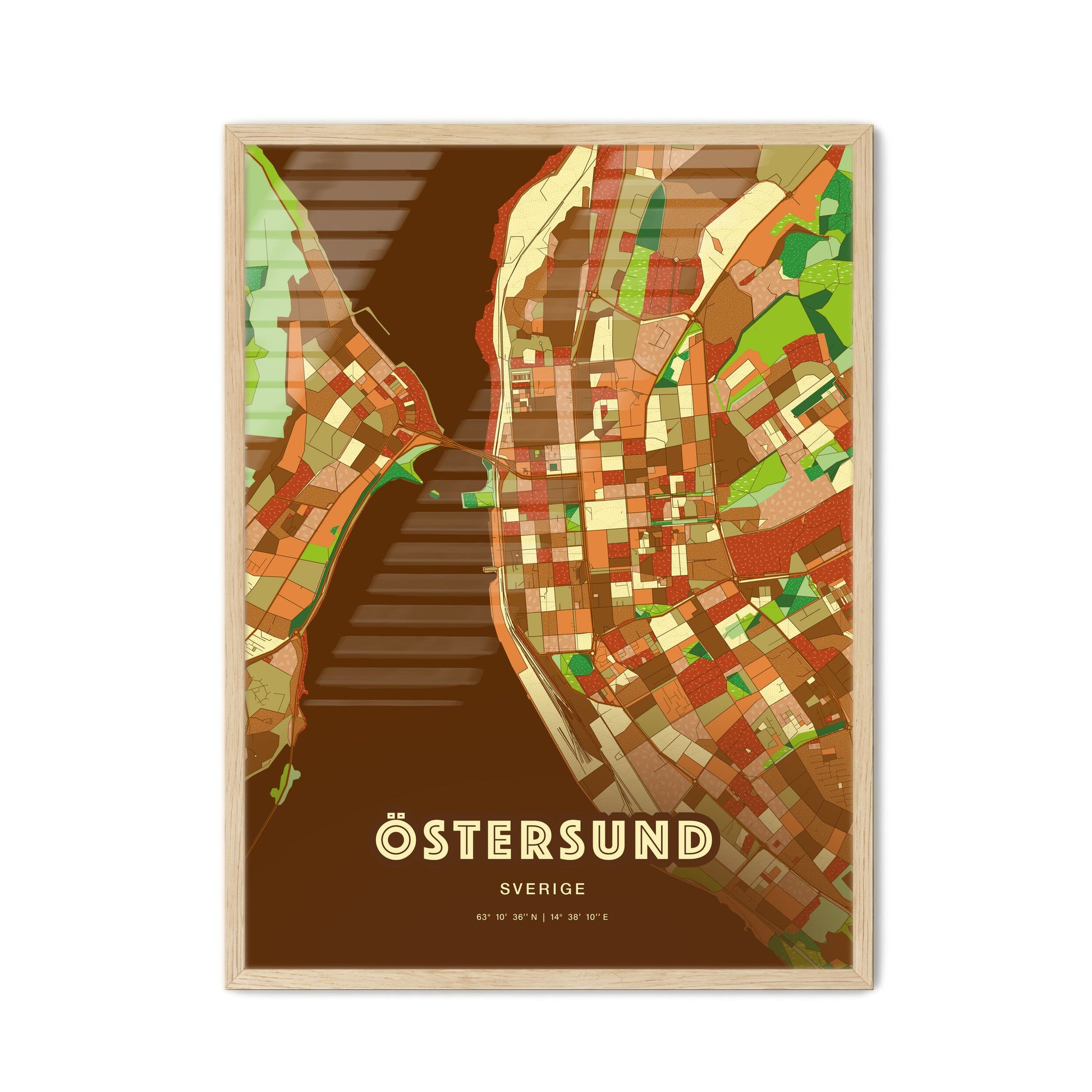 Colorful ÖSTERSUND SWEDEN Fine Art Map Farmhouse