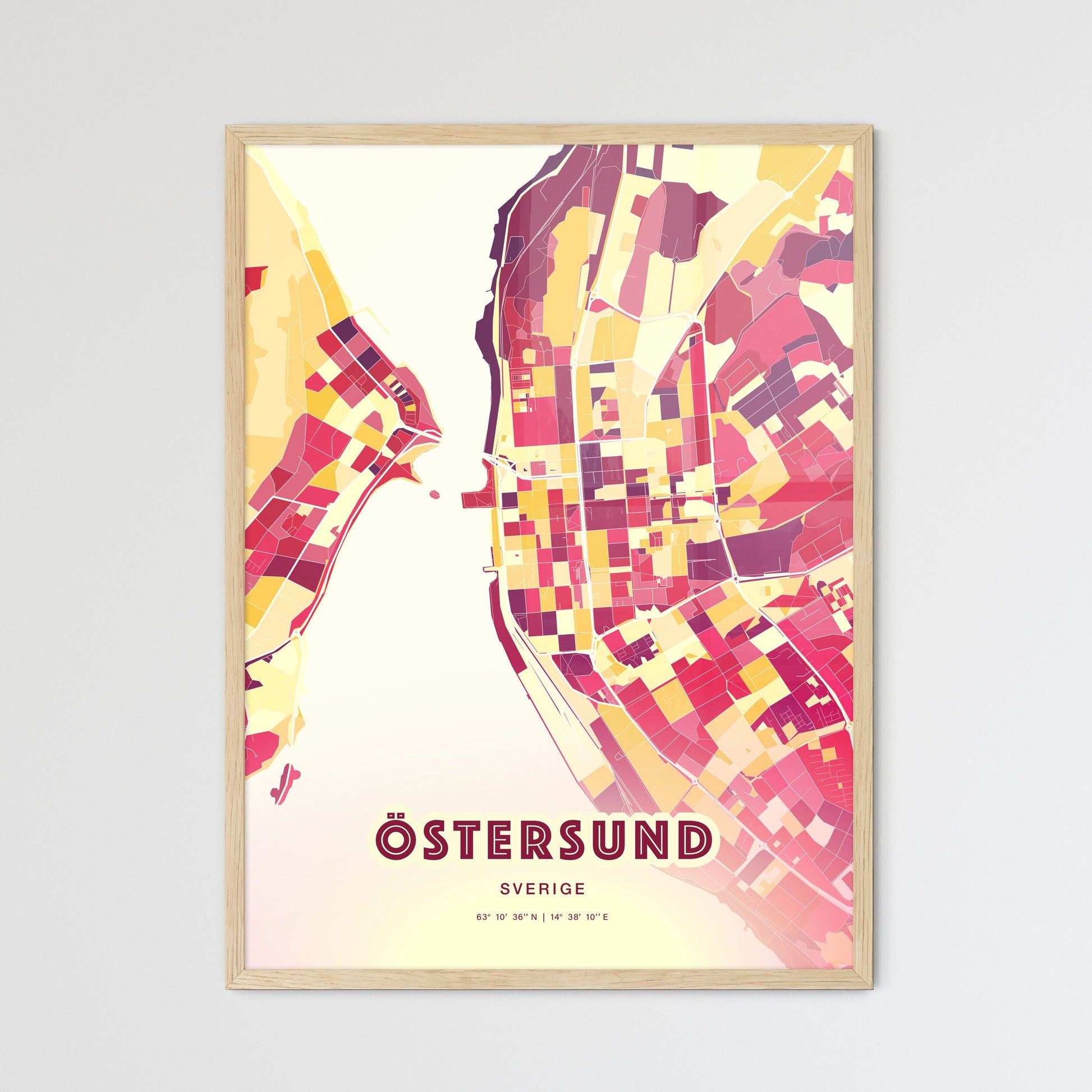 Colorful ÖSTERSUND SWEDEN Fine Art Map Hot Red