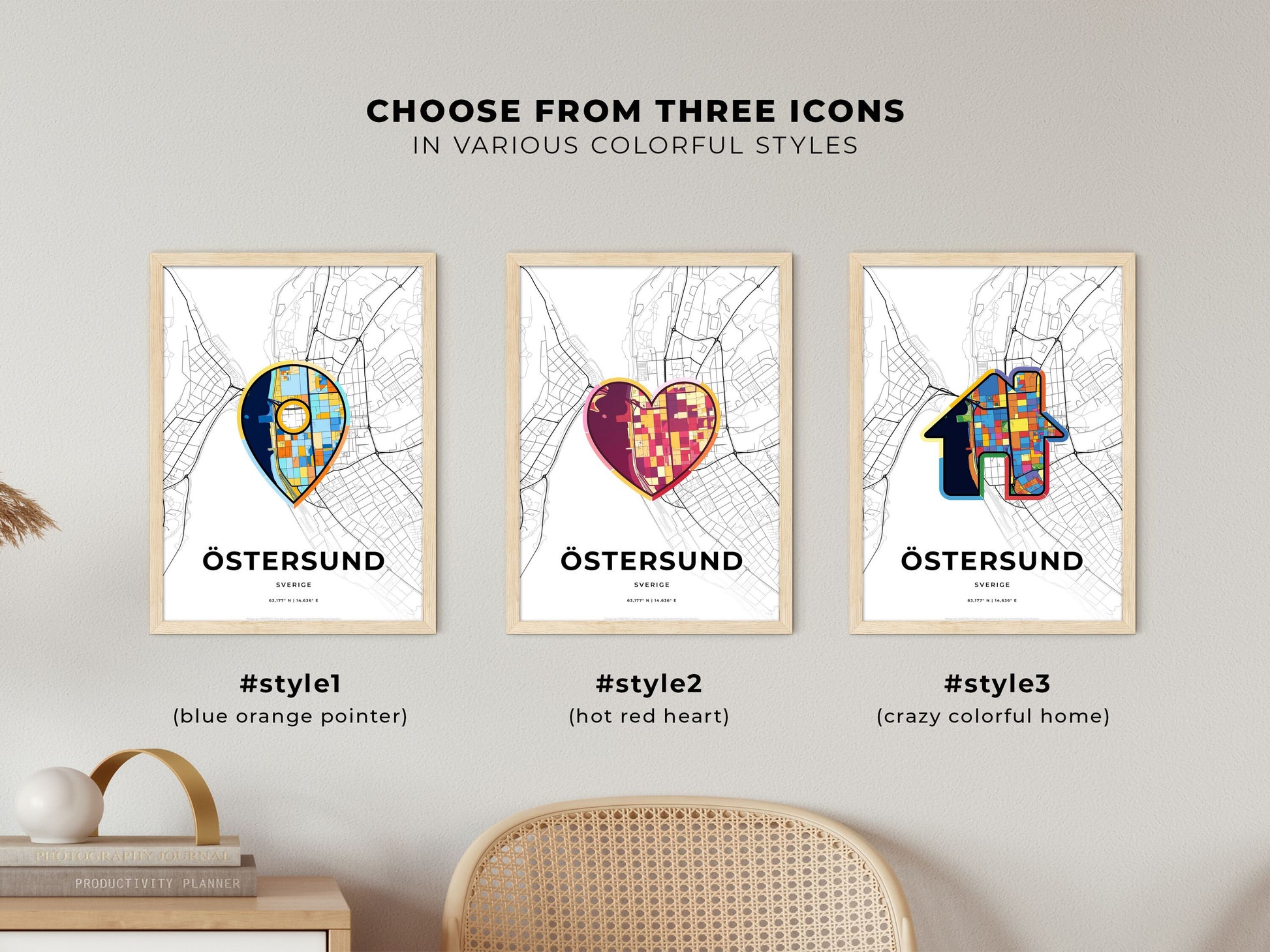 Östersund Sweden maps with colorful icons