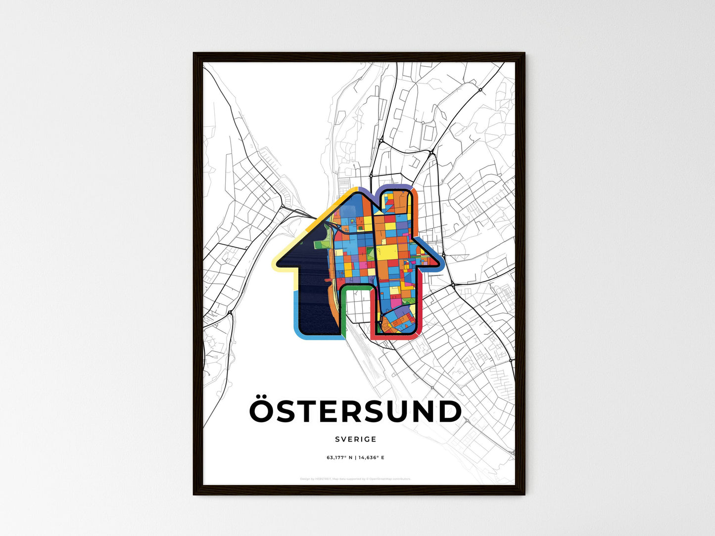 Östersund Sweden wedding art map with home icon