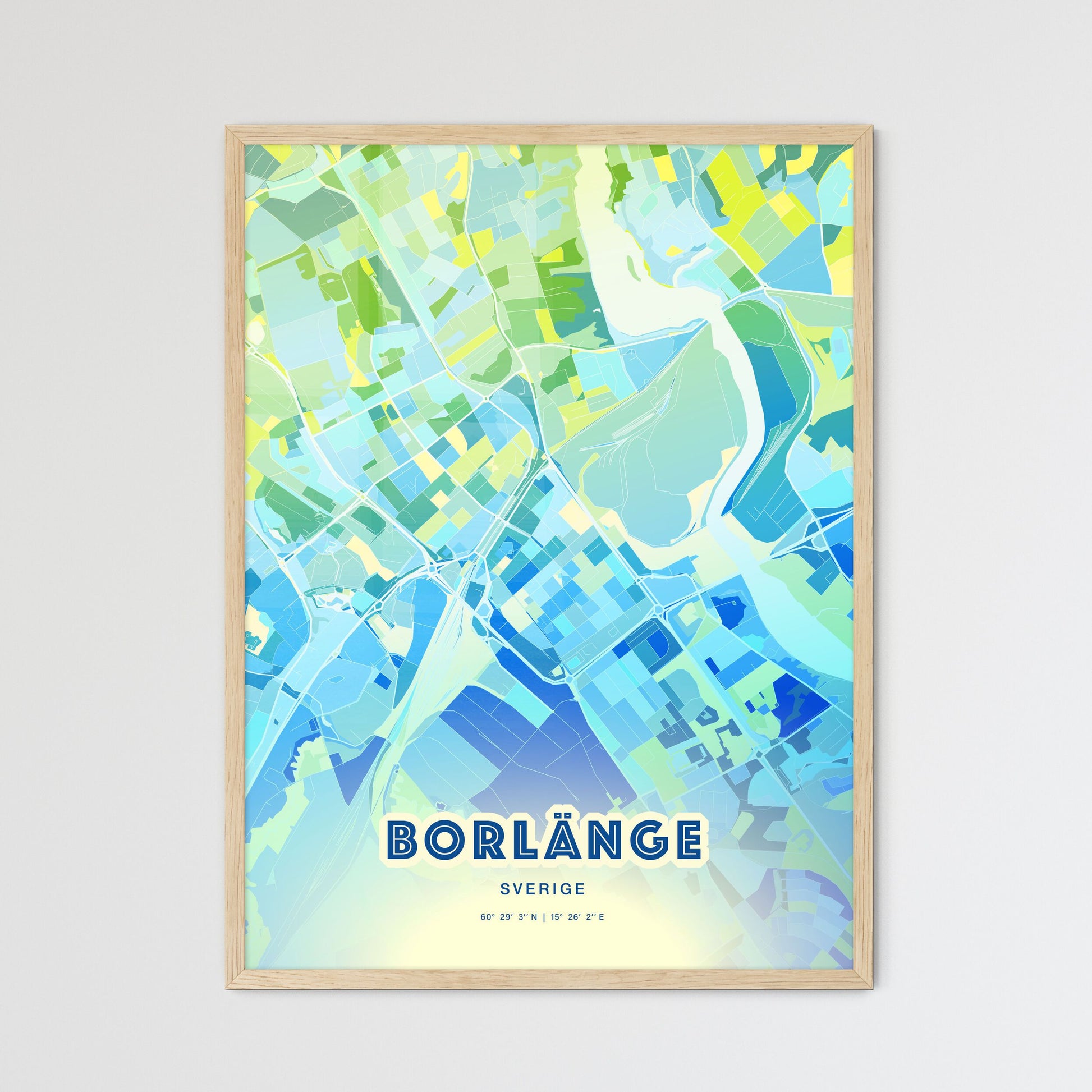 Colorful BORLÄNGE SWEDEN Fine Art Map Cool Blue