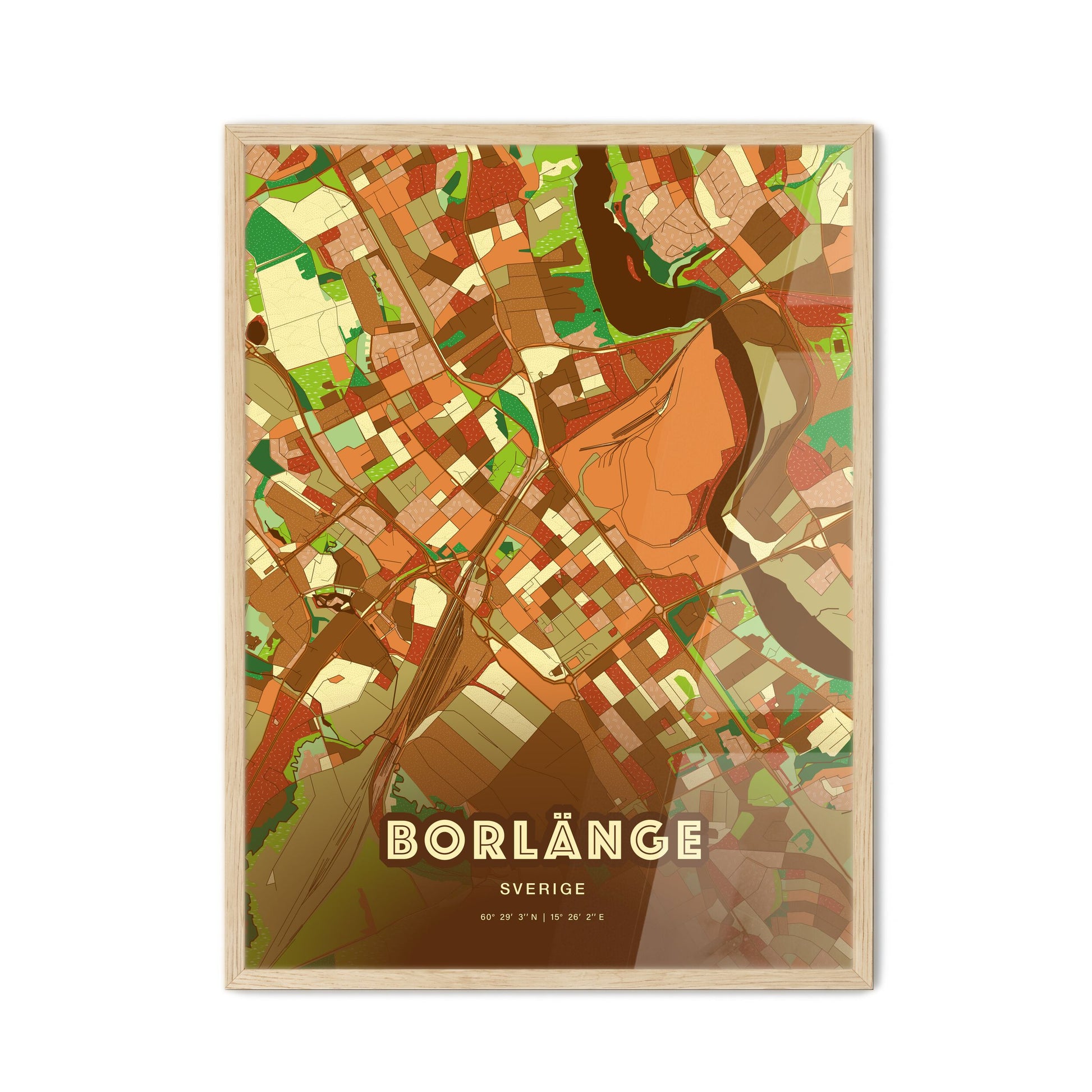 Colorful BORLÄNGE SWEDEN Fine Art Map Farmhouse