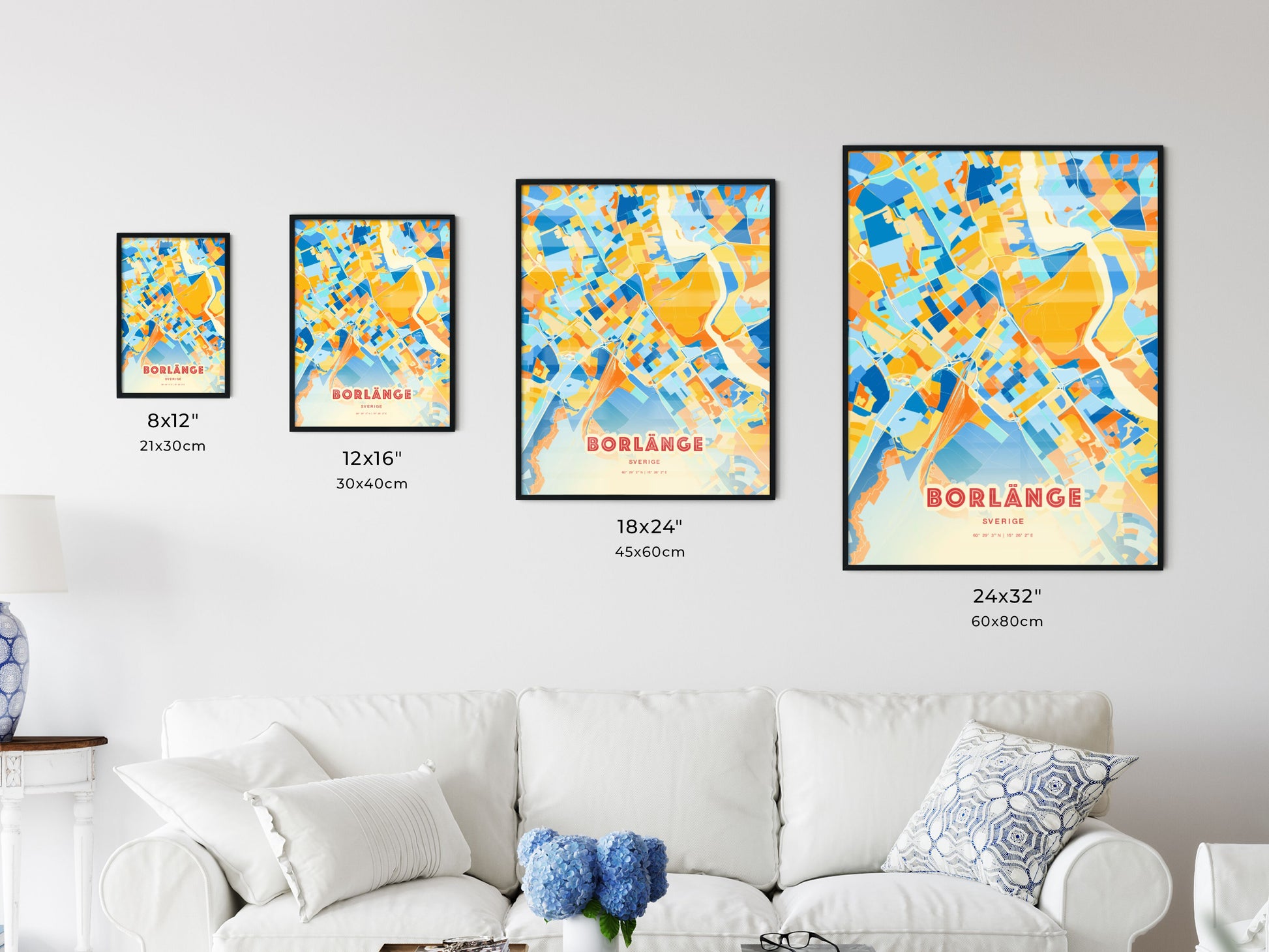 Colorful BORLÄNGE SWEDEN Fine Art Map Blue Orange