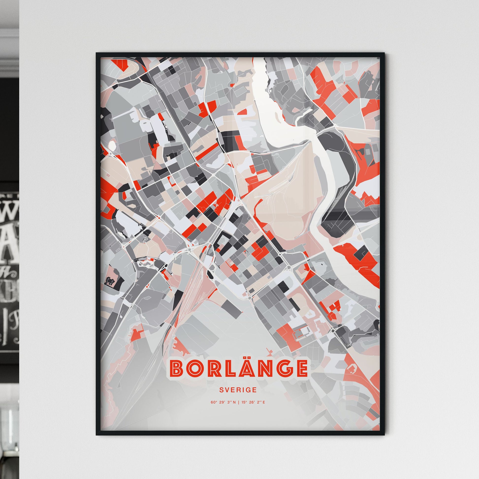 Colorful BORLÄNGE SWEDEN Fine Art Map Modern