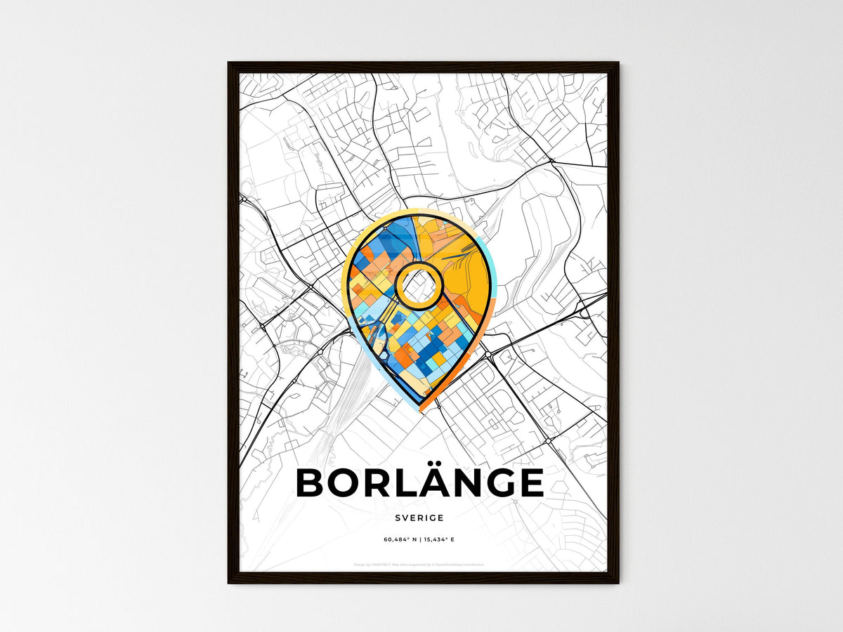 Borlänge Sweden wedding art map with pointer icon