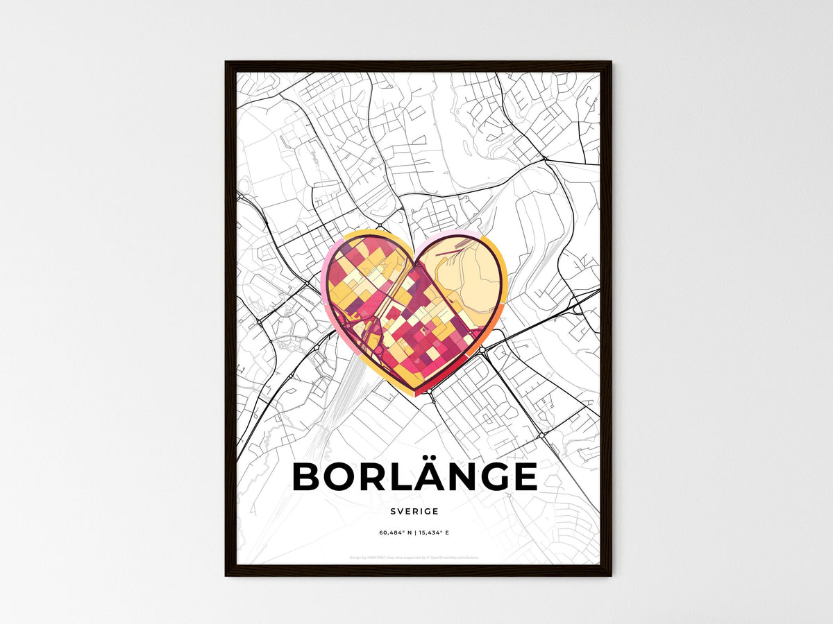 Borlänge Sweden wedding art map with heart icon