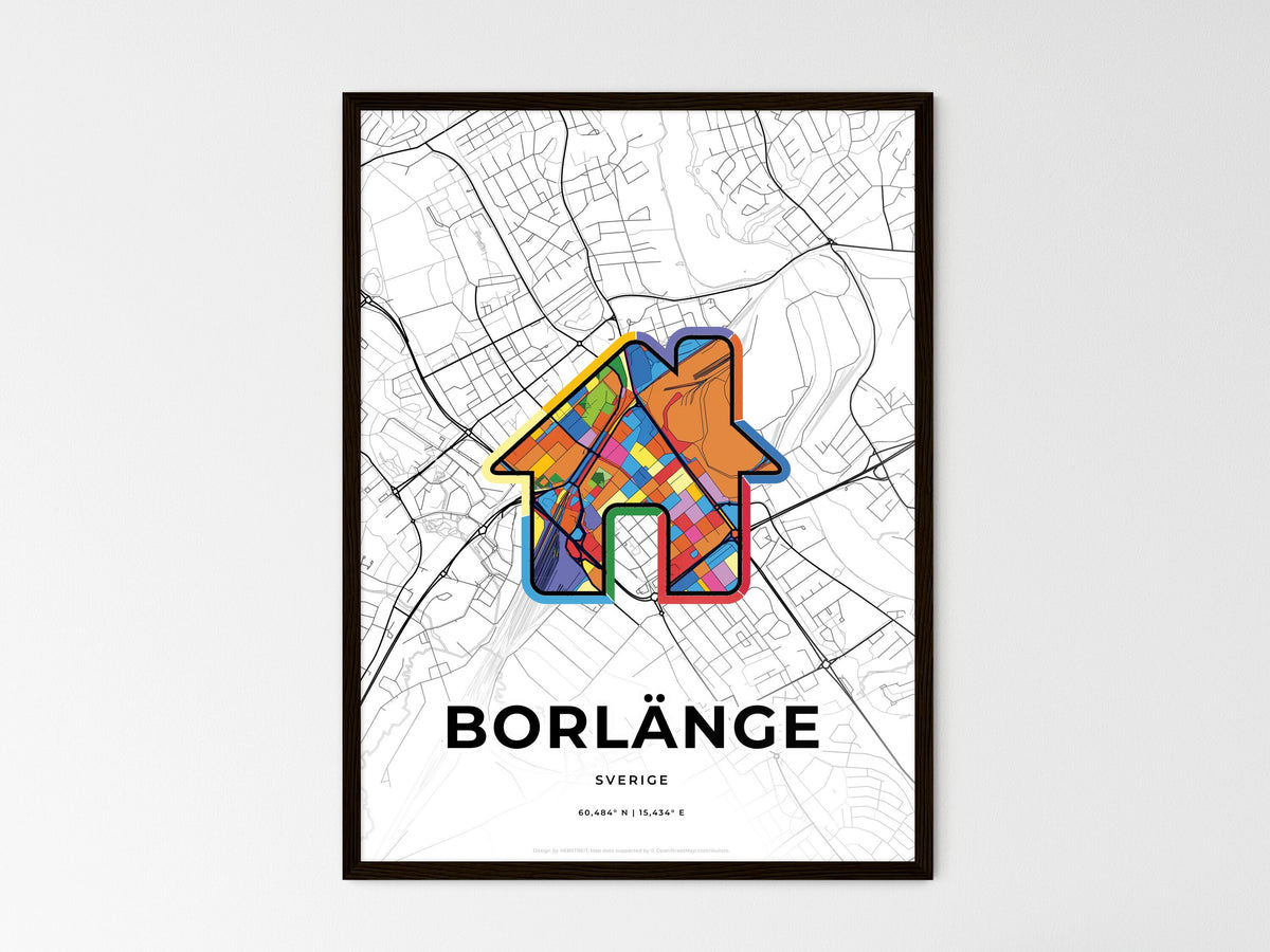 Borlänge Sweden wedding art map with home icon