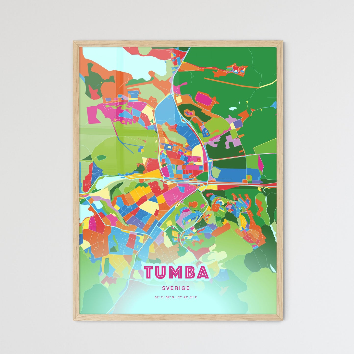 Colorful TUMBA SWEDEN Fine Art Map Crazy Colors