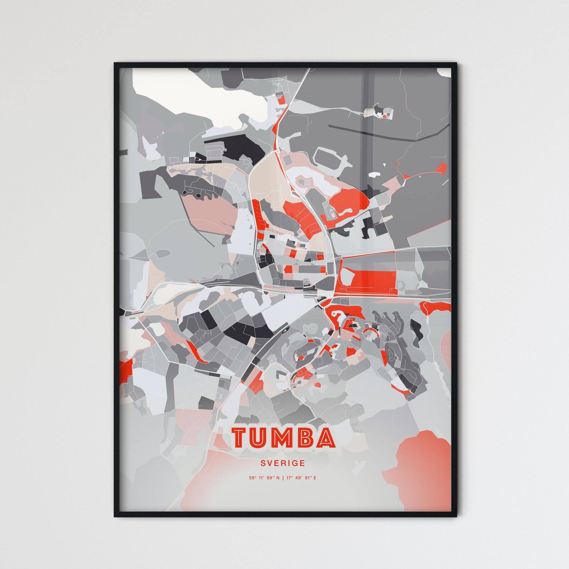 Colorful TUMBA SWEDEN Fine Art Map Modern