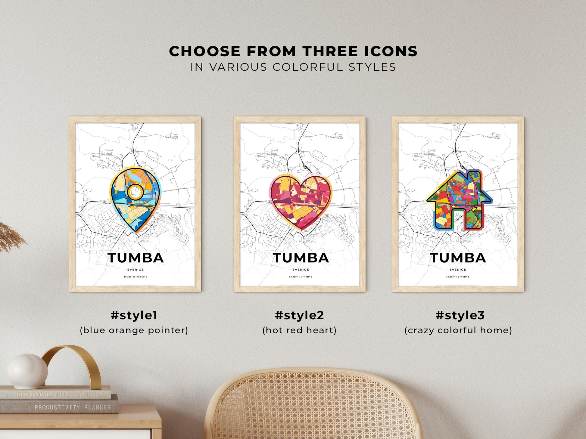 Tumba Sweden maps with colorful icons