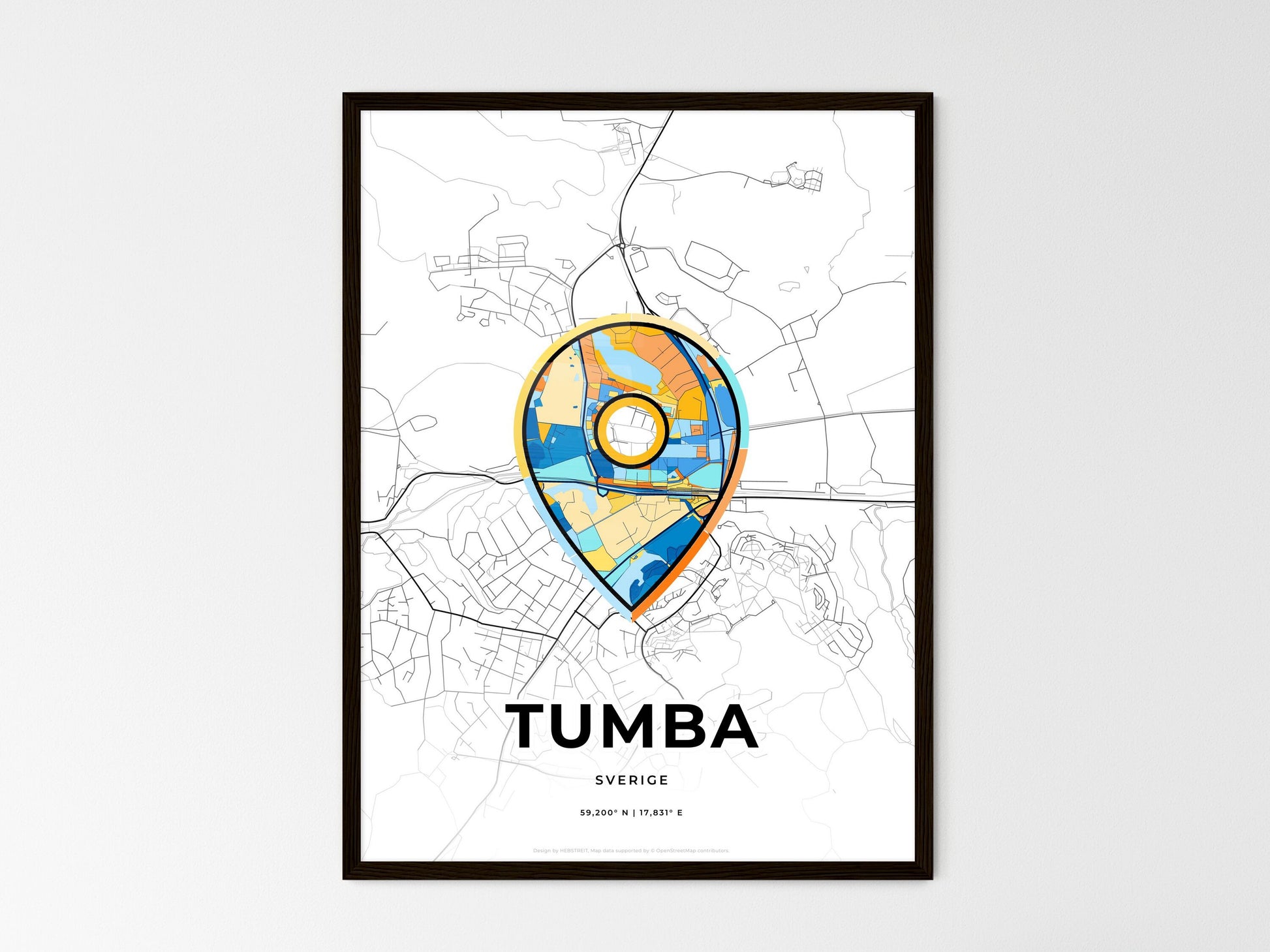 Tumba Sweden wedding art map with pointer icon