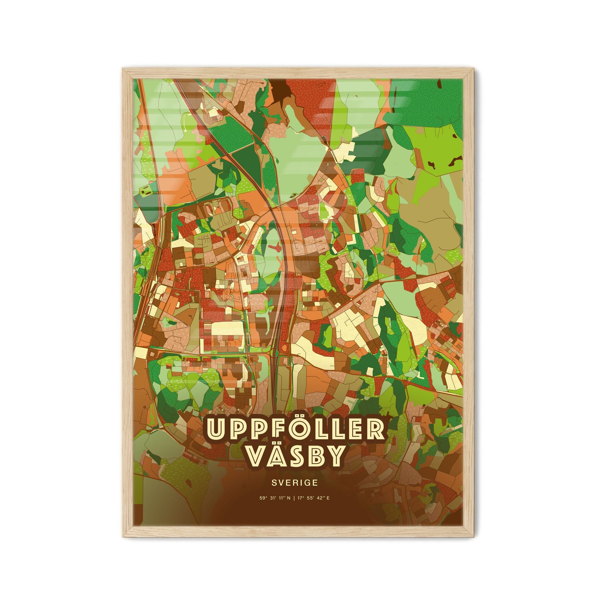 Colorful UPPLANDS VÄSBY SWEDEN Fine Art Map Farmhouse