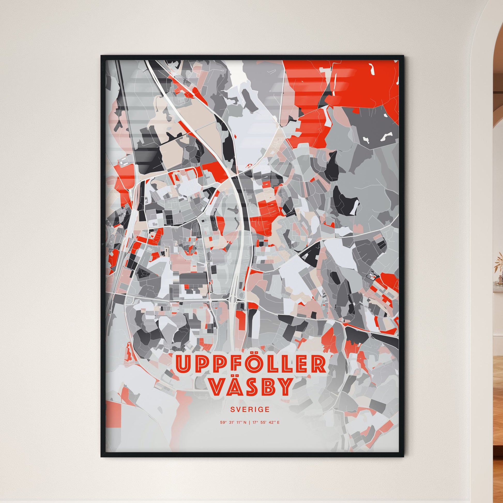 Colorful UPPLANDS VÄSBY SWEDEN Fine Art Map Modern