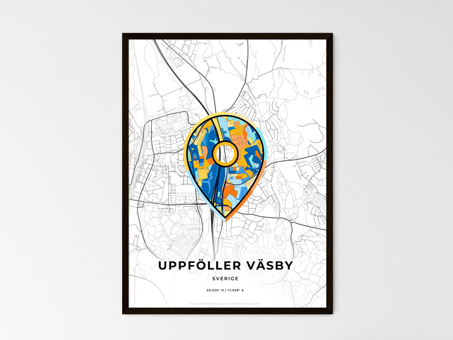 Upplands Väsby Sweden wedding art map with pointer icon
