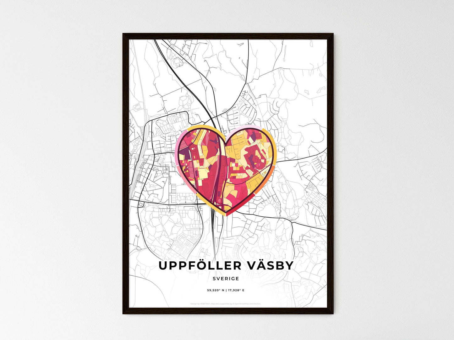 Upplands Väsby Sweden wedding art map with heart icon