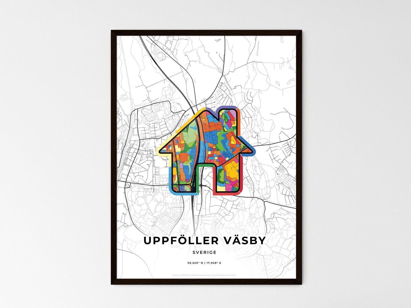 Upplands Väsby Sweden wedding art map with home icon