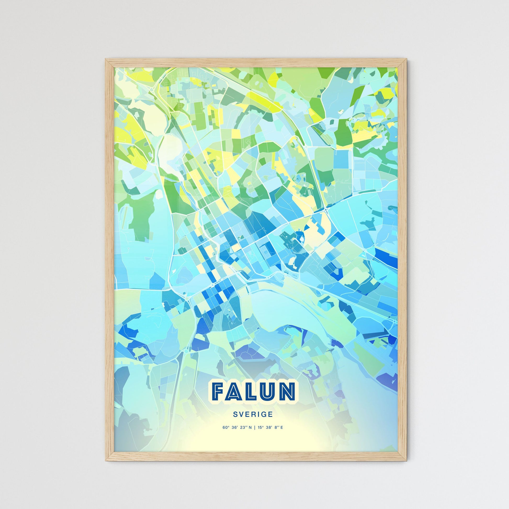 Colorful FALUN SWEDEN Fine Art Map Cool Blue