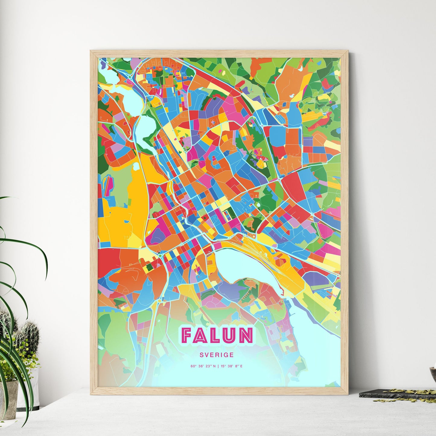 Colorful FALUN SWEDEN Fine Art Map Crazy Colors