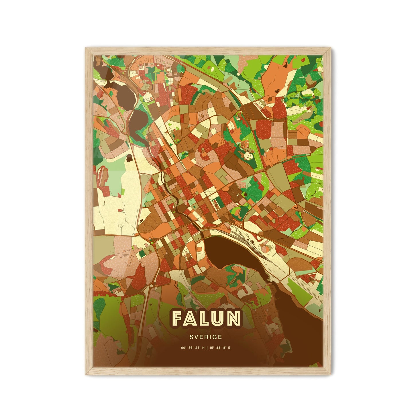 Colorful FALUN SWEDEN Fine Art Map Farmhouse