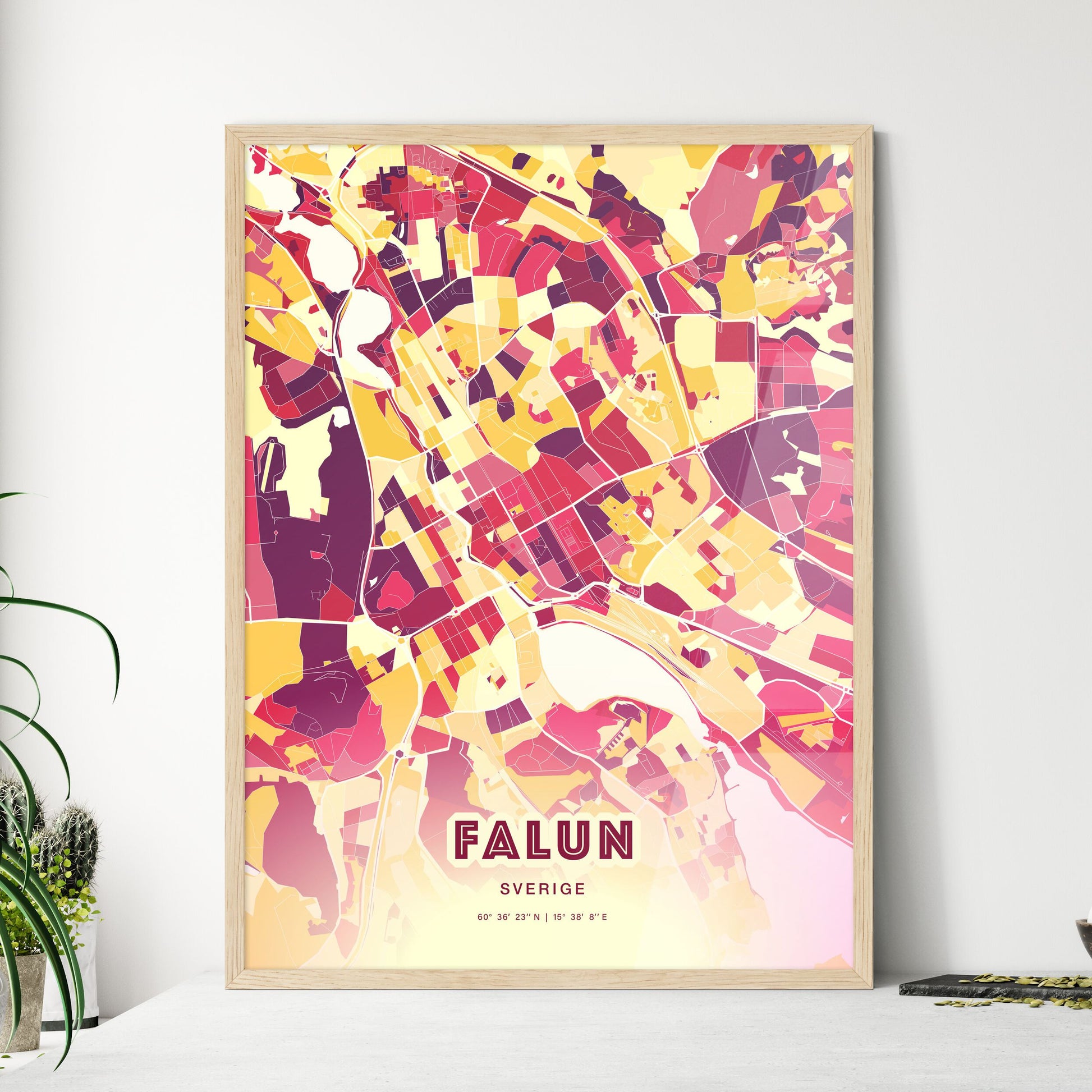 Colorful FALUN SWEDEN Fine Art Map Hot Red