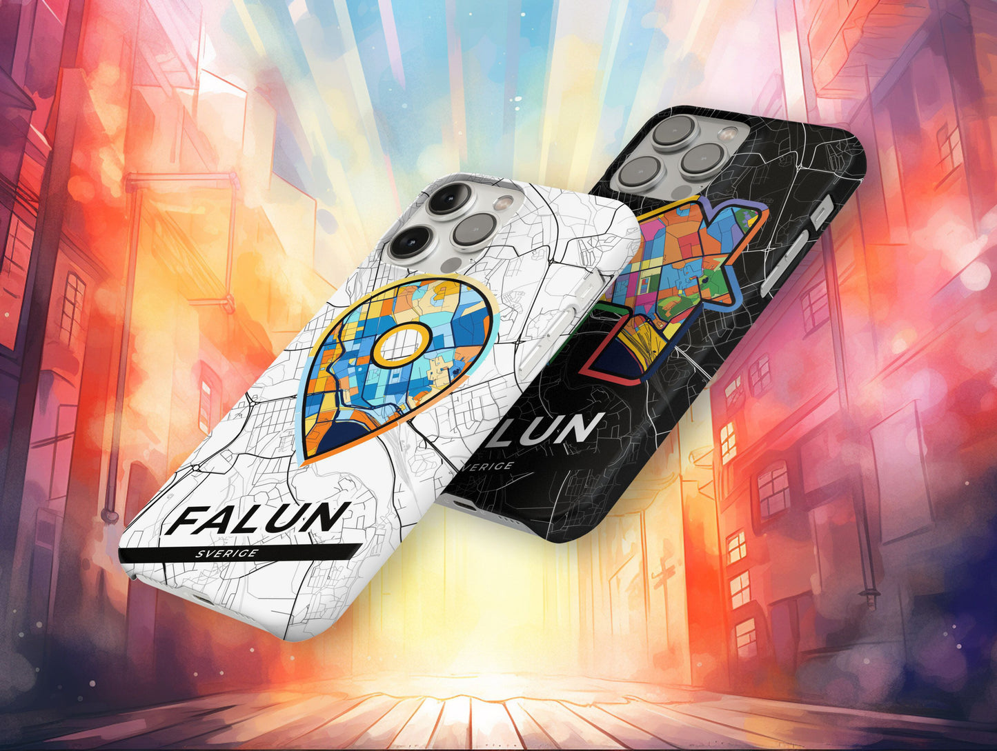 Falun Sweden slim phone case with colorful icon. Birthday, wedding or housewarming gift. Couple match cases.