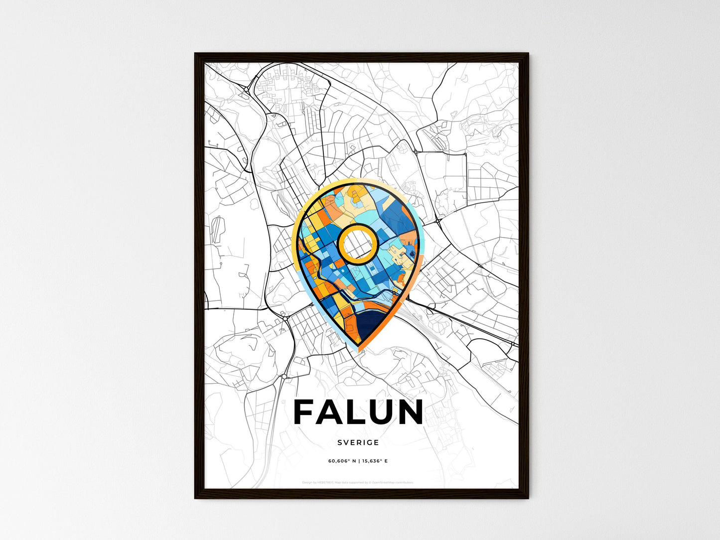 Falun Sweden wedding art map with pointer icon