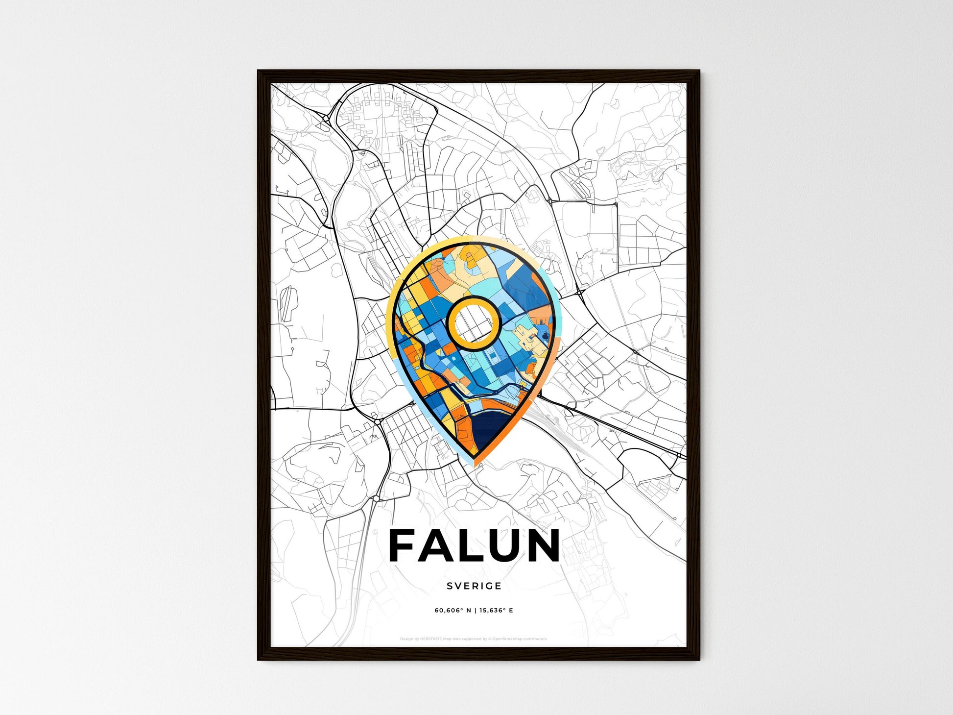 Falun Sweden wedding art map with pointer icon