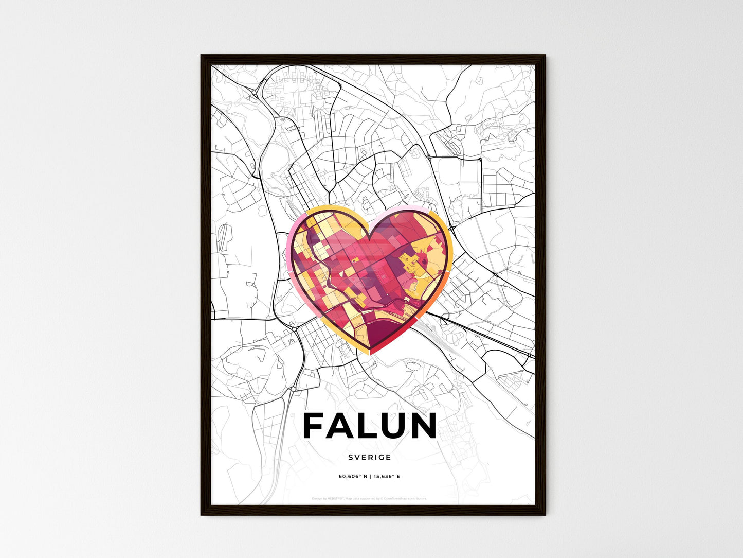 Falun Sweden wedding art map with heart icon