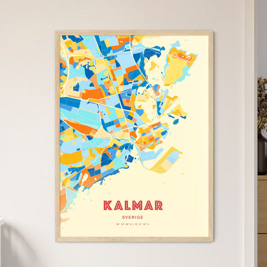 Colorful KALMAR SWEDEN Fine Art Map Blue Orange