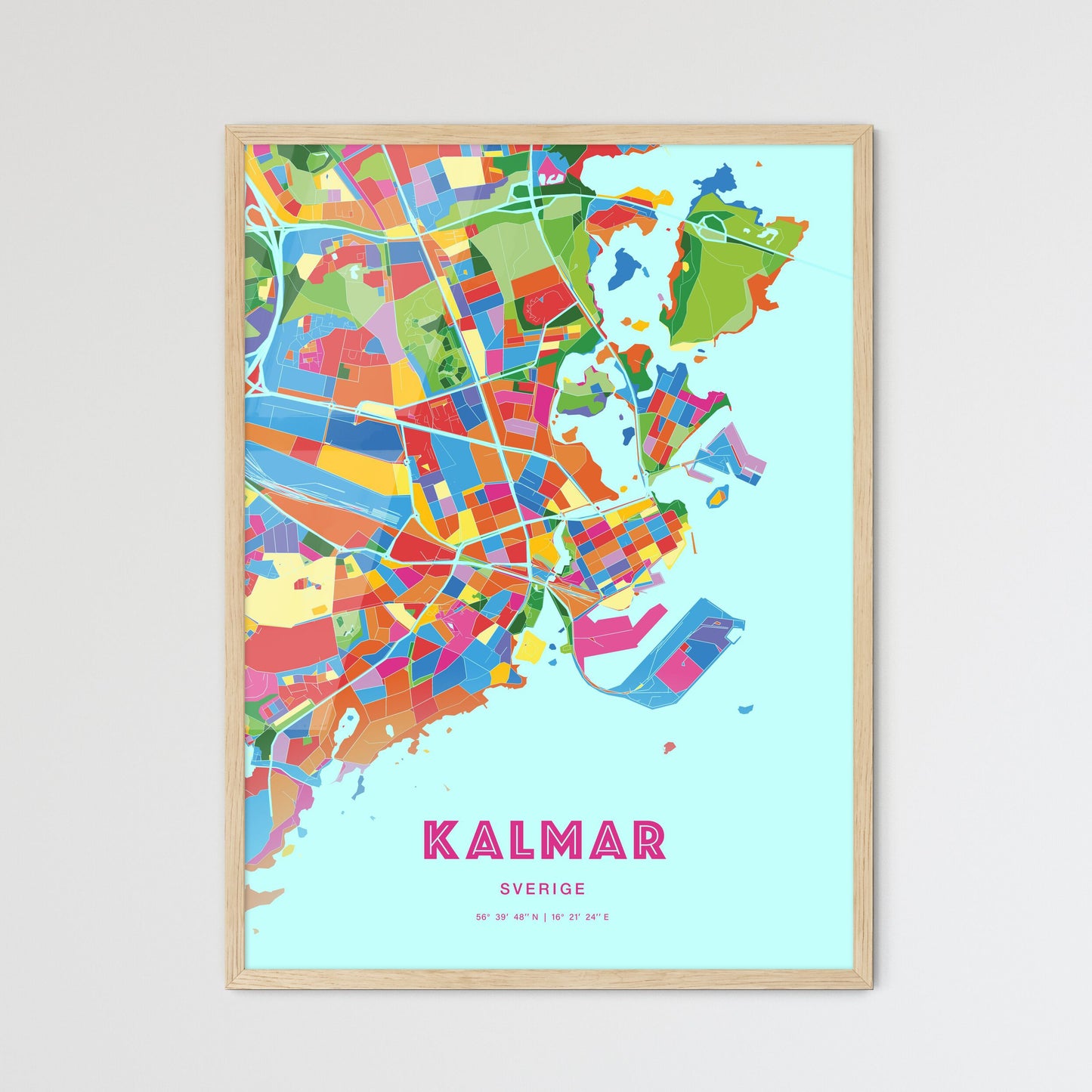 Colorful KALMAR SWEDEN Fine Art Map Crazy Colors