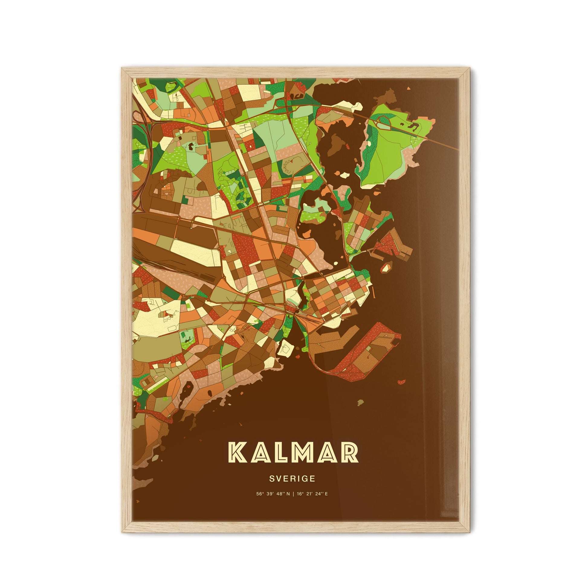 Colorful KALMAR SWEDEN Fine Art Map Farmhouse